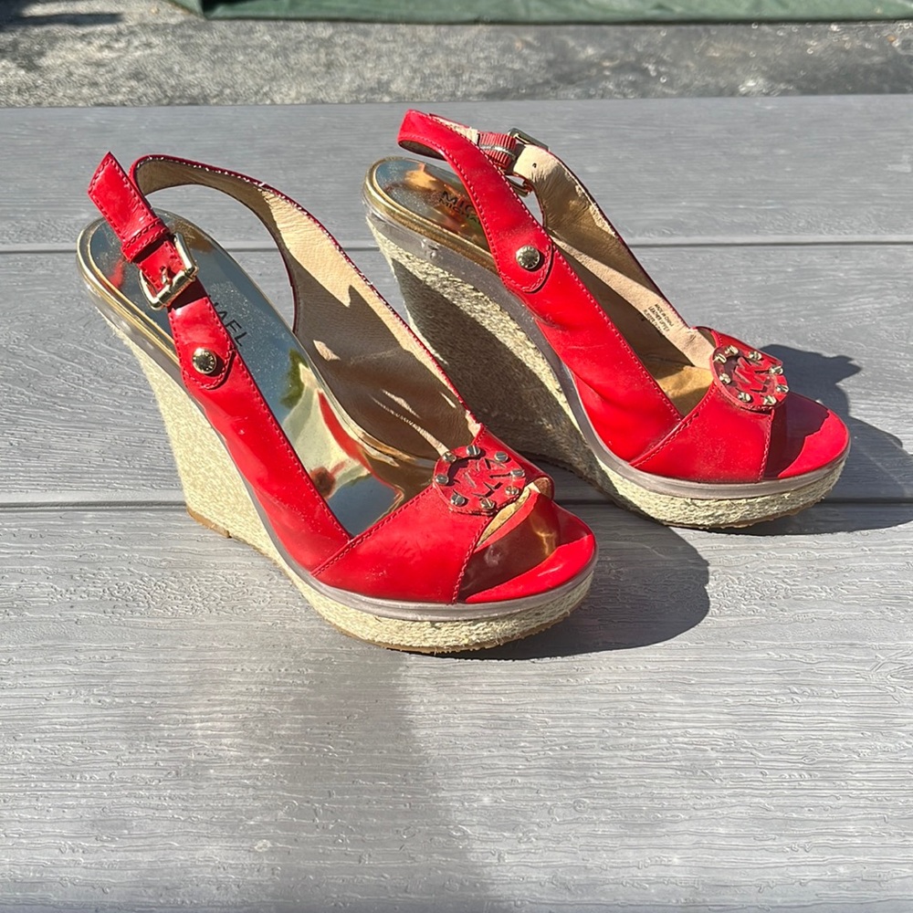 Michael Kors red patent leather wedge